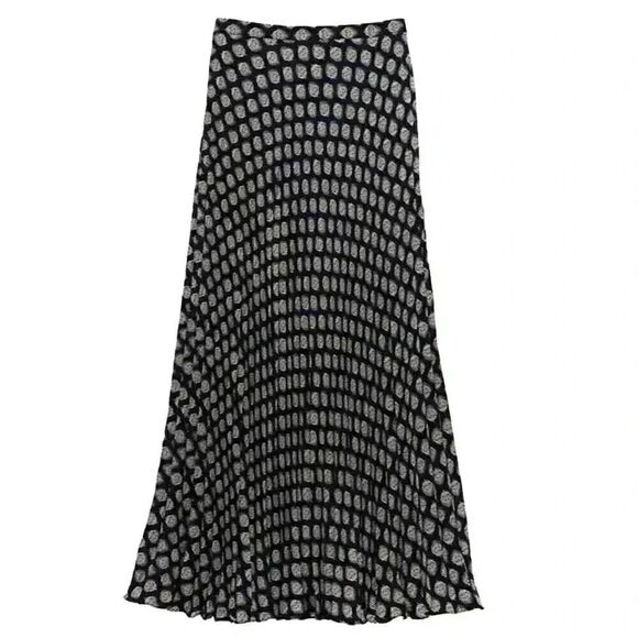 Banana Republic Women's Navy Blue Polyester Accordion Pleated Geo Print Maxi Ski - Picture 3 of 14